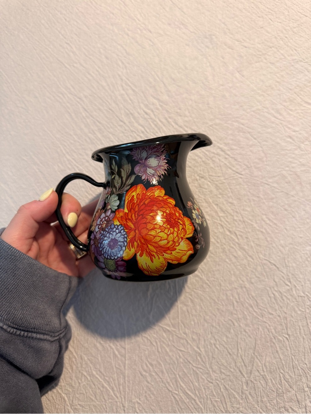 Mackenzie Childs Black Floral Marker Creamer